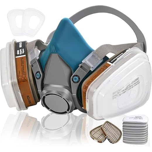 ANUNU Máscara respiradora azul con filtros, respirador de pintura para pintores, polvo, resina epoxi, productos químicos, carpintería, soldadura