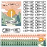 48 Sets 2026 LDS Walk with Me Shoelace Tag Stainless Steel Engraved Shoe Lace Tags Decor Mormon Religious Inspirational Gifts for Runners Women Men Church Youth Missionary Baptism Birthday Presents