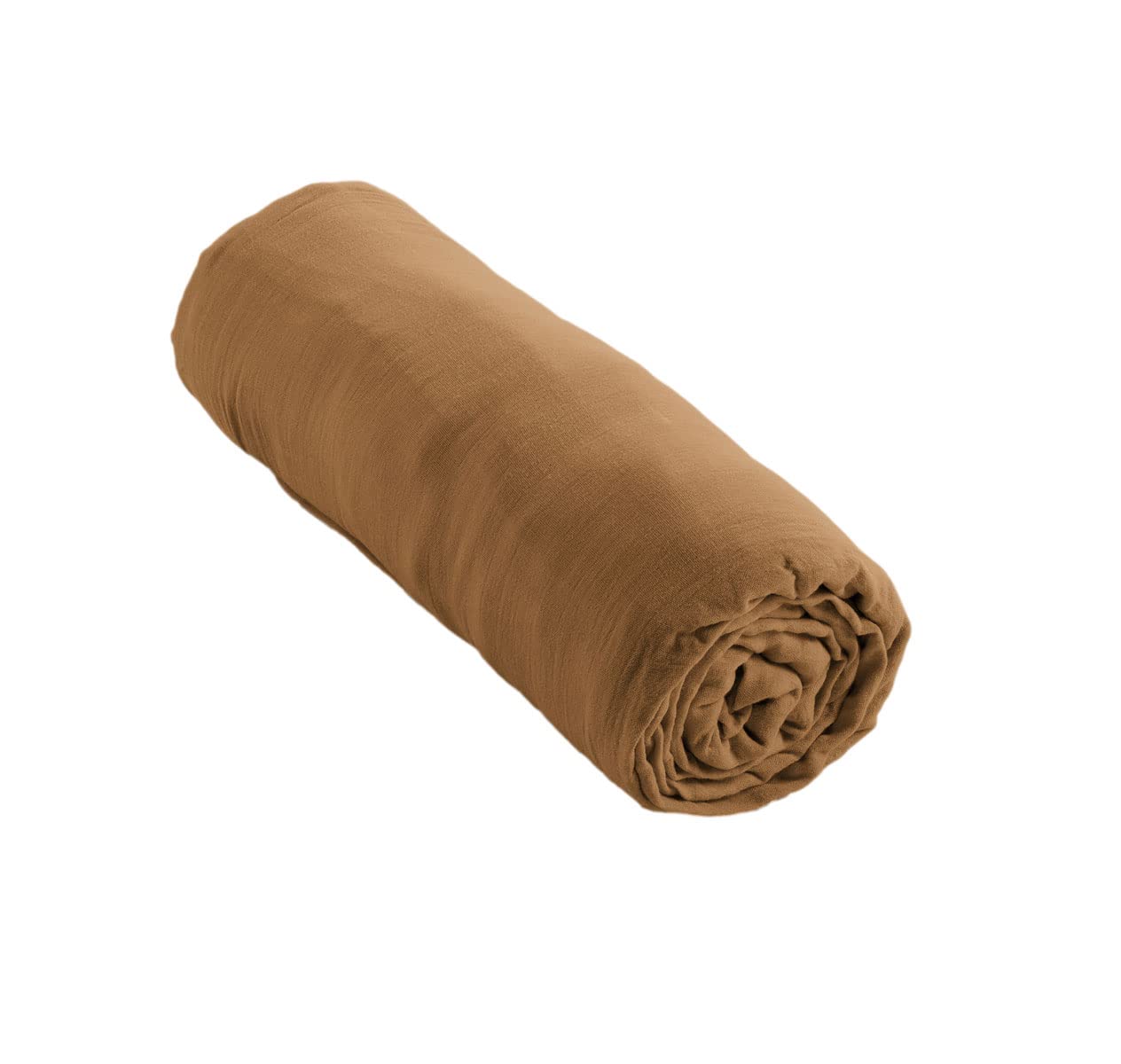 Drap Housse Gaze de Coton 160 x 200 cm Gaia pour Matelas épais Coloris Marron Camel