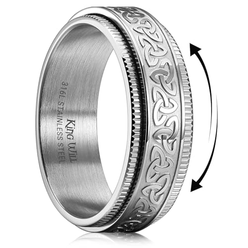 Image of King Will 316L Stainless Steel Spinner Ring for Men Women- 8mm Width Fidget Ring with Dragon /Celtic Knot Pattern, Stress Anxiety Relief Comfort Fit Wedding Band