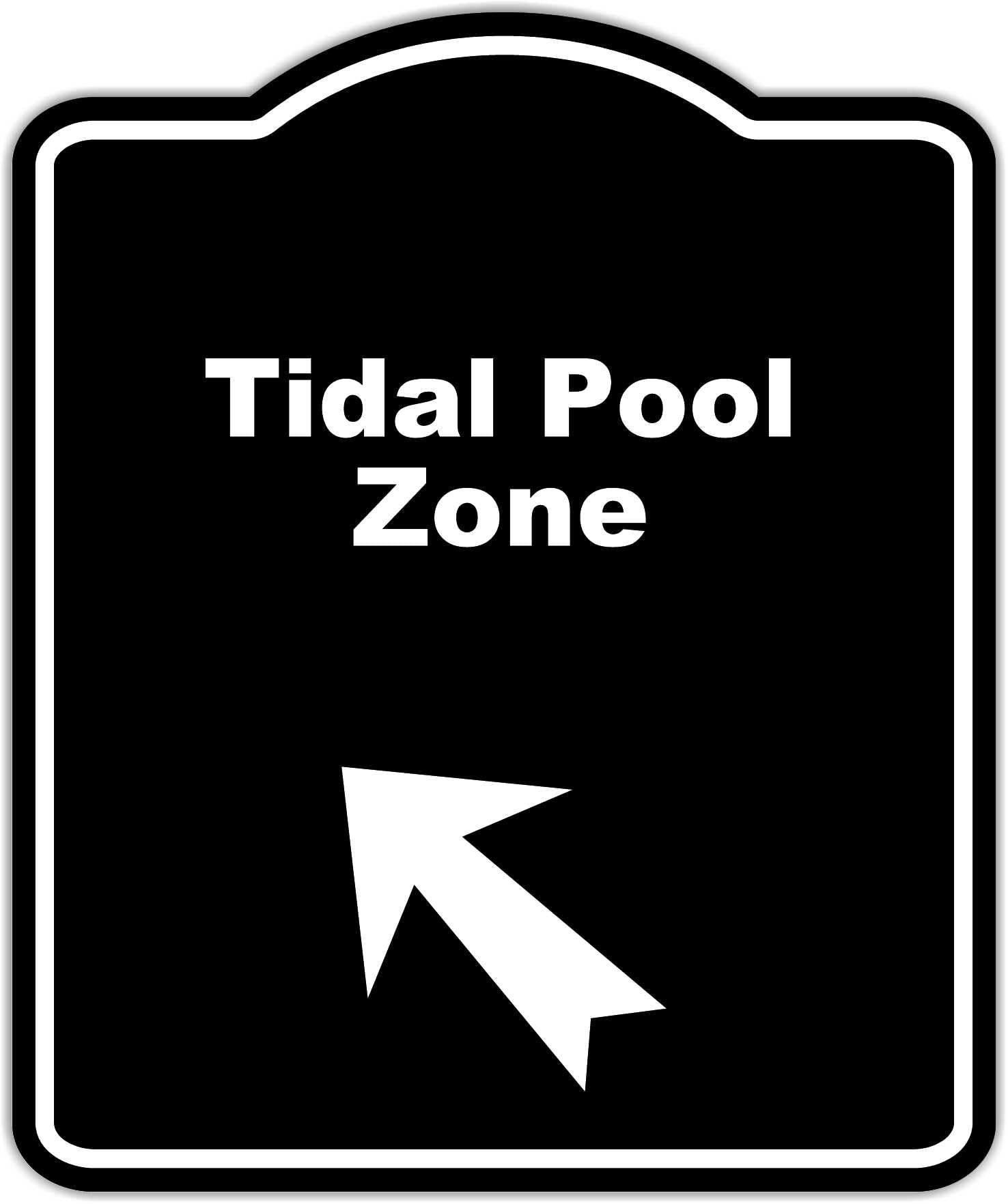 Tidal Pool Zone Black Sign Arrow Up Left Aluminum Composite Sign 8.5 x 10 inches
