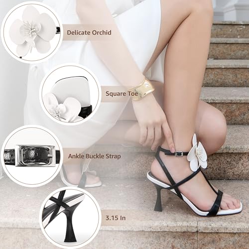 Women's Heel Sandals Flower Ankle Strap Square Open Toe Strappy Orchid Heels Dressy Sexy Wedding Shoes4