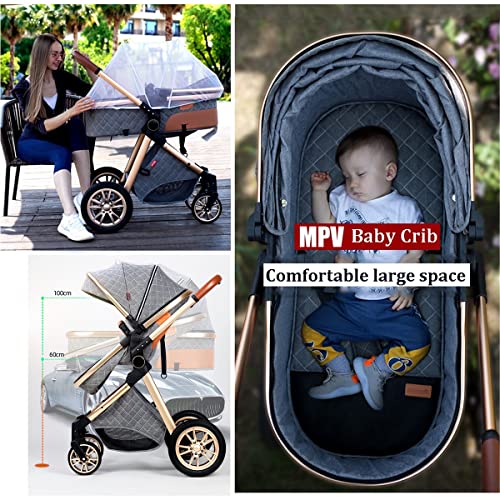 TXTC Kinderwagen Seat Bassinet Combo 3 In 1 Kinderwagen Een Hand Opvouwbare Vervoer met Wandelwagen Regenhoes… - Afbeelding 3
