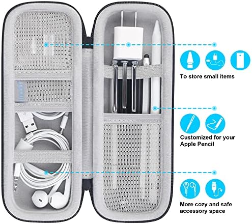 Lacdo Apple Pencil Case Holder for Apple Pencil 2nd/1st, iPad Pro Pen Pencil, Apple Pen Accessories, Samsung Huawei Stylus, USB Cable, Earphone Hard EVA Protective Carrying Case Bag, Black