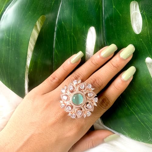 Image of I Jewels Rose Gold Plated Valentines Special Stylish Fashionable Design Floral CZ American Diamond Adjustable Finger Rings For Women & Girls (FL241)