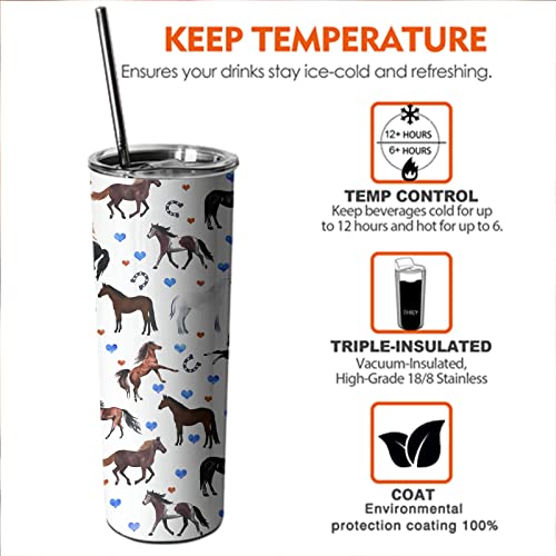 Horse Tumbler 20 Oz Travel Coffee Mug Print Skinny Tumblers With Lid And Straw Stainless Steel Insulated Coffee Cups Unique Horse Lover Gifts For Women Girls Teenager #TOP6