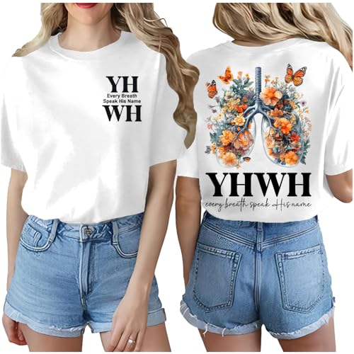 Camiseta floral fé cristã para mulheres YHWH Breath Speaks His Name Camiseta casual Wildflower Jesus Graphic Tee, Branco-2, 3G