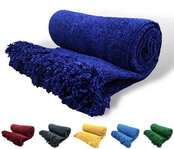 Fashion Throw 'Cozy Chenille Collection' Sofa Throws for 3 Seater Sofa | Soft Chenille Throw for Sofa and Couch | Textilery Throws Furniture Home Decor (70X55 inch) - Navy-image-0