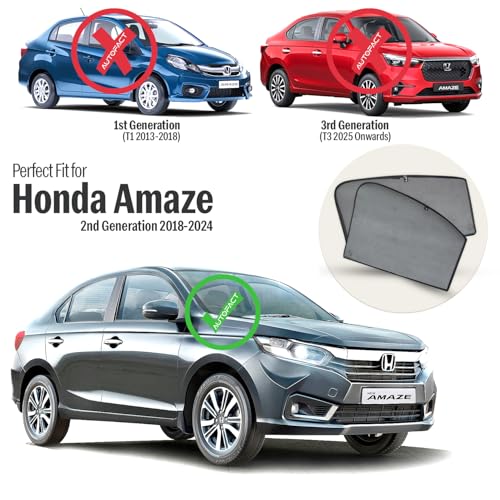 Image of Autofact Car Sunshades for Honda Amaze (2018 to 2024), UV Protection, Useful Car Accessories, Custom fit Sun Shades for Side Windows, Set of 4