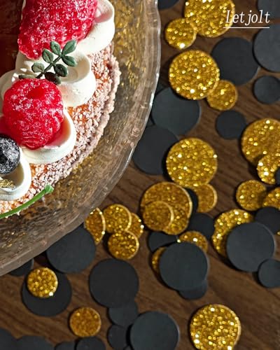Image of Letjolt Golden Black Confetti Glitter Scatter Table Decoration 100 Pcs | Surprise Paper Craft, Birthday Party Anniversary Supplies, Bridal Baby Shower Wedding Gift, Circle Dots Decor
