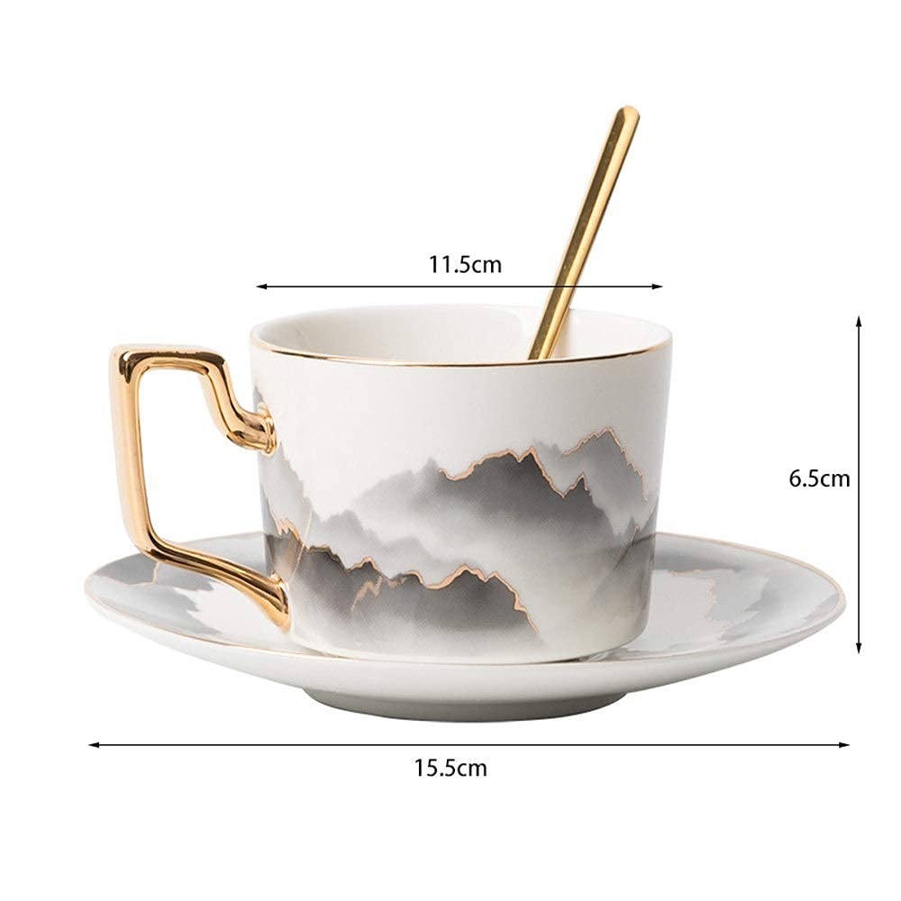 Mug à café en céramique avec Soucoupe dorée, idéal pour la Maison, Le Bureau ou Le Restaurant. Convient également pour Les Lattes et cappuccinos.