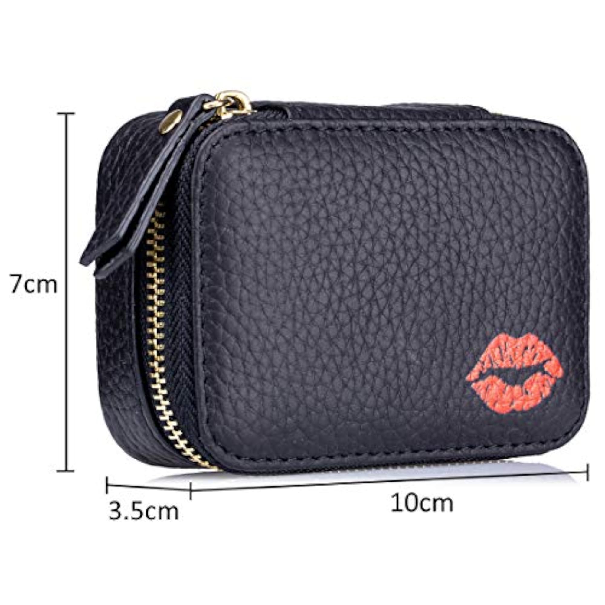 Mini Lipstick Case Holder Box with Mirror, Genuine Leather