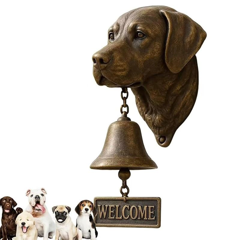 DJMAW Retro 3D Dog Welcome Doorbell – Vintage Cast Iron/Resin Wall-Mounted Entry Bell with Brass Chime for Porch, Front Door, Garden & Yard Decoration(Labrador)