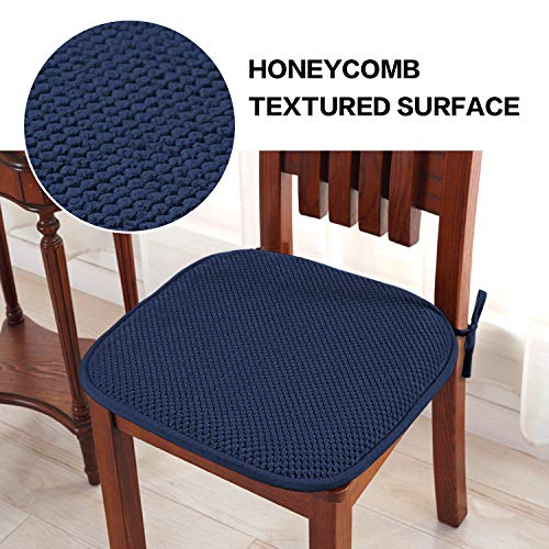 Non Slip Memory Foam Seat Chair Cushion Pads Honeycomb Premium Comfort Memory Foam Chair Pads/Cushions With Ties - Seat Cover 16" X 16" Chair/Seat Cushion Pad, 2 Pack, Navy #TOP1