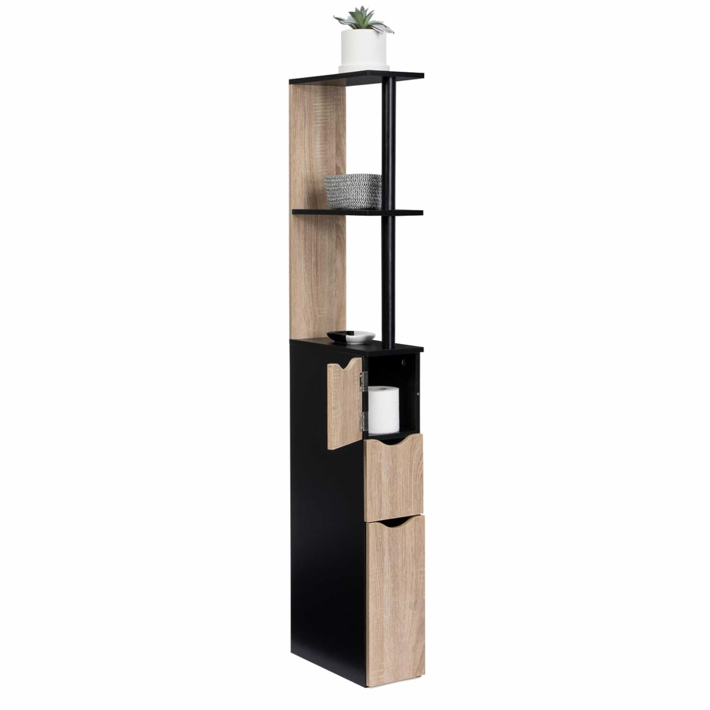 IDMarket - WC-Möbel Regal Holz Willy 3 Türen schwarz und Buche