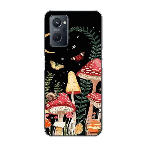 KARTXITAI Case Compatible with 9i 4G,Shockproof Slim Thin Silicone Protective Anti-Fingerprint Anti-Scratch Anti-Fall Phone Cover - Mushroom, Butterfly, Moon