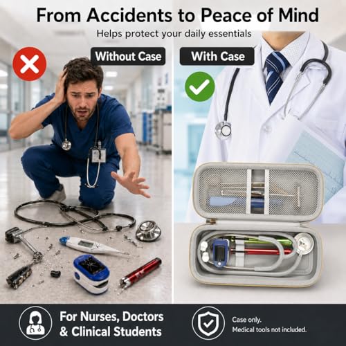 Image of ALKOO Stethoscope Case for 3M Littmann Classic III /Cardiology IV, BlackGold | for MDF Acoustica Stethoscopes, for Nurses, Doctors, Nursing School Essentials, Students, Clinic, EMS, Travel, Hard Bag Only