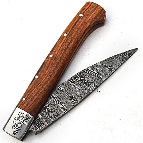Black Friday - 50% OFF 9 Inch Beautiful Custom Handmade Forged Damascus Steel Folding Blade Knife with Leather Sheath WE-ALSO-MAKE Chef Sharp Edge Cleaver Dagger Sword Axe Outdoor Pocket Full Tang Handle Knives 9700