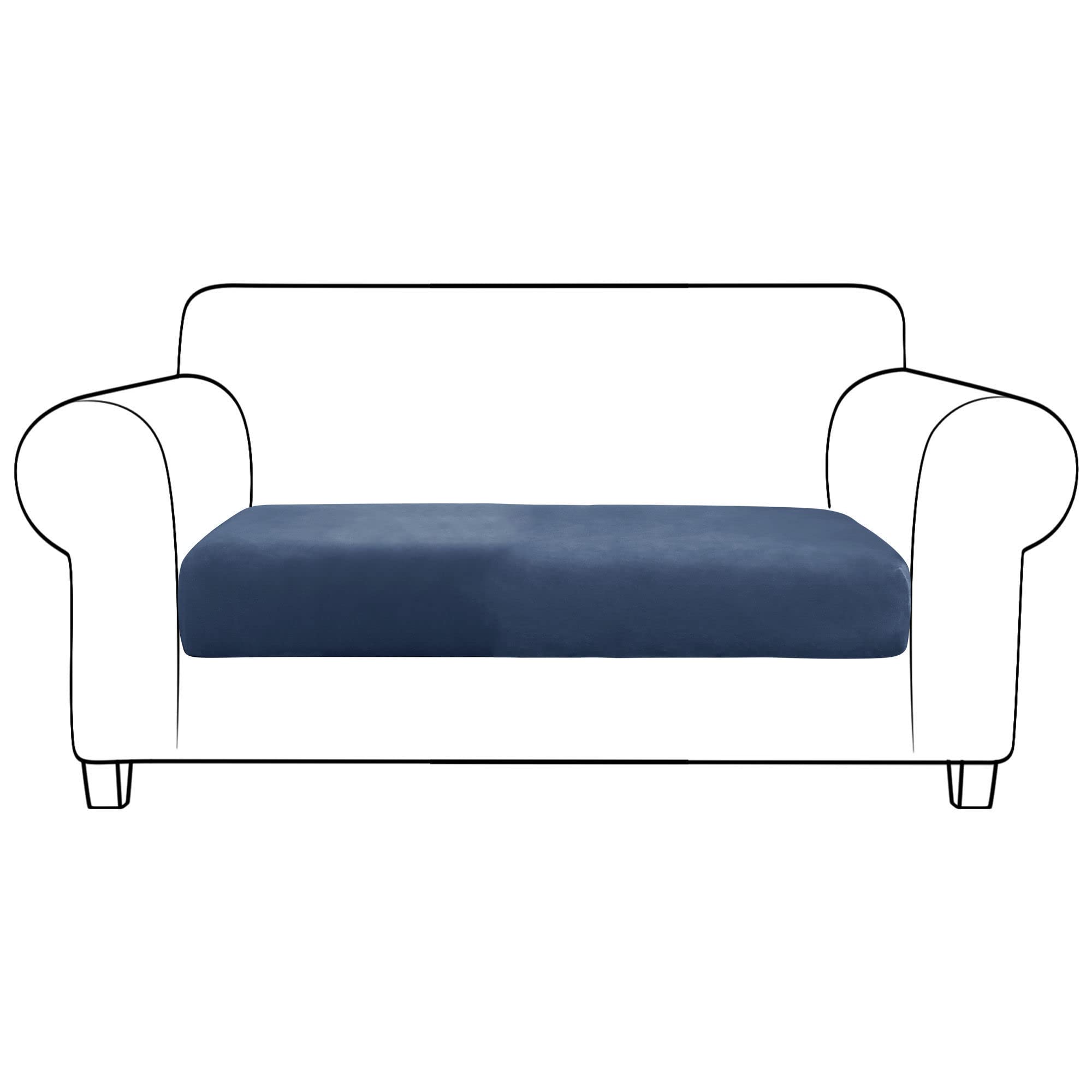 SVFOEBJM Velvet Sofa Seat Cushion Covers, Sofa Cushion Covers Stretch Couch Cushion Cover Soft With Elastic Bottom Sofa Seat Cover For Chair Sofa-Navy-2 seats