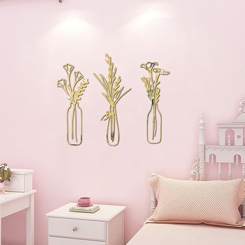 Miniatura 4 de Decoración de pared de espejo de florero 3D  Juego de 3  Calcomanías de pared de flores huecas y jarrón de acrílico para bricolaje, calcomanías de