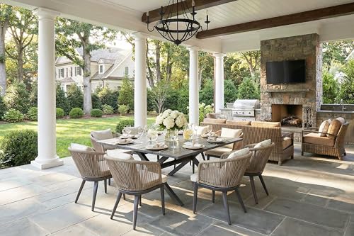 Image of PURPLE LEAF 9 Pieces Outdoor Metal Furniture Set Patio Conversation Sets Dining Set, 1 Square Dining Table and 8 Modern Chairs with Cushions Seat Taupe