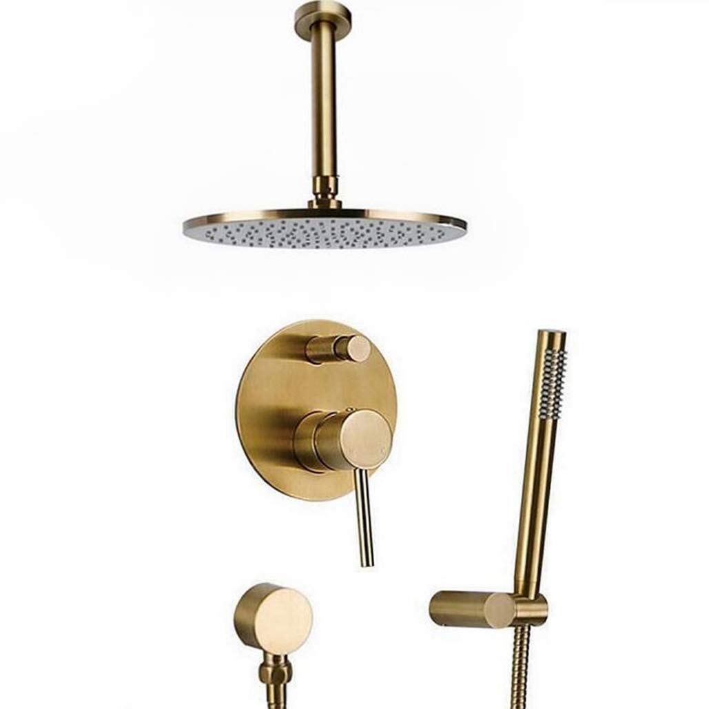 Ensemble de douche or brossé en laiton haut de gamme avec grand ciel de pluie