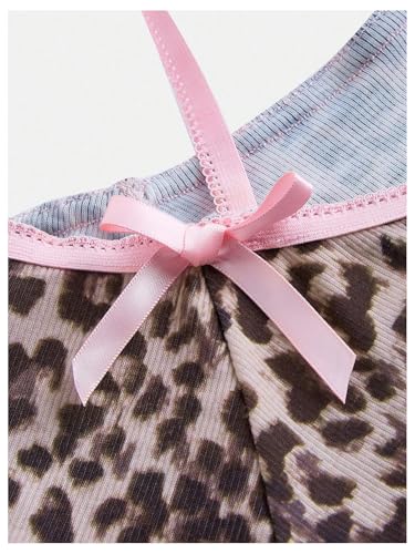 GORGLITTER Girl's Cheetah Print Top Bow Ruched Short Sleeve Halter Slim Fit Crop T Shirts4