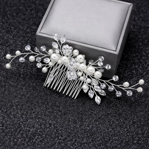 Lozadia Bridal Flower Side Hair Clips Pearl Hair Pieces Hair Comb Bridal Headpiece for Brides Bridesmaid Girls Women Gift Hair Comb Wedding Prom Party Hair Accessories (Silver Pearl)