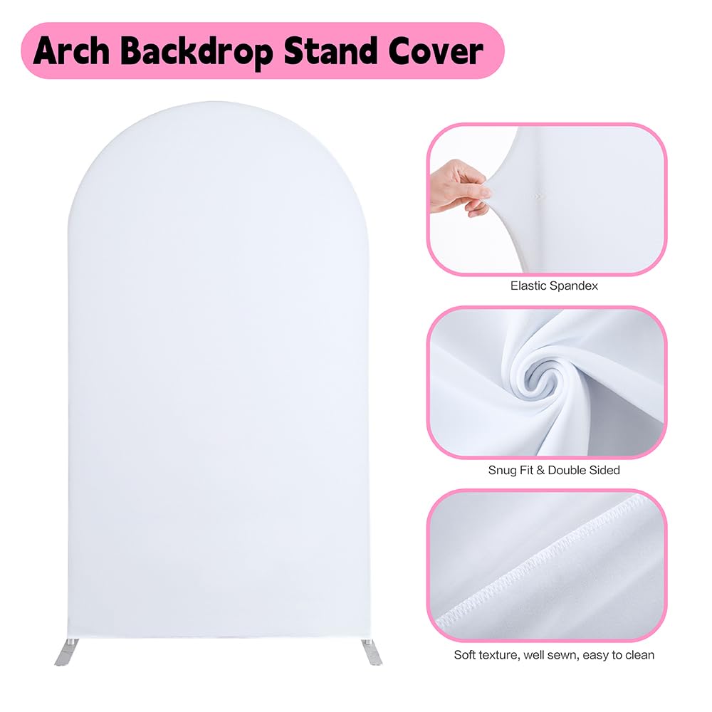 Spandex Fitted Wedding Arch Cover Set Of 3 - White Backdrop Covers For Round Top Chiara Stand (4FT, 5FT, 6FT)