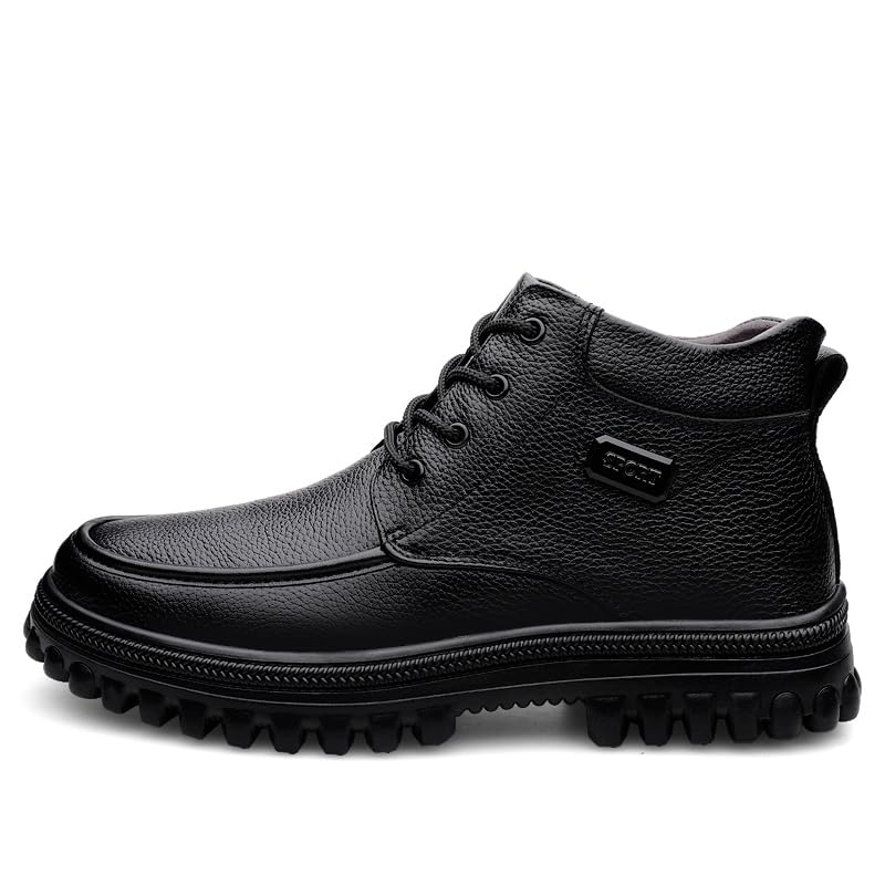 Men's Genuine Leather Ankle Boots, Lace-Up, Black, Big Sizes3