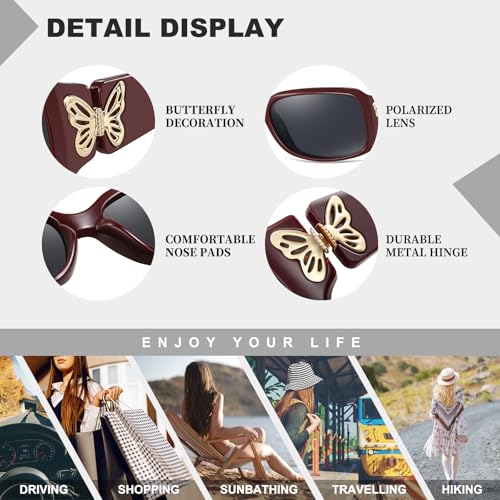 Image of HAOLOTA Women's Polarized Sunglasses - Fashionable Wraparound Butterfly Design with UV400 Protection