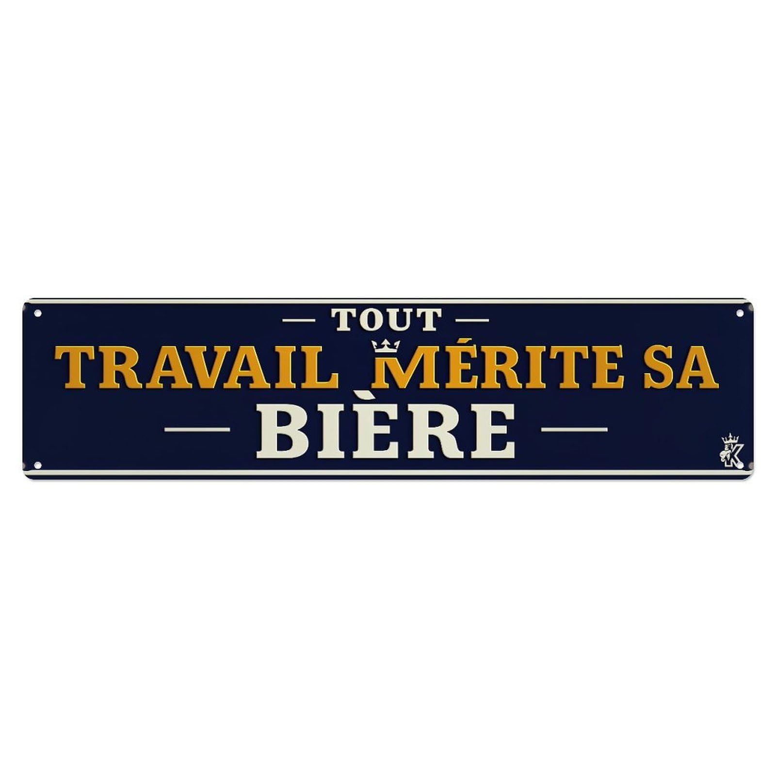 Tout Travail Merite Sa Biere Vintage Metal Tin Sign Retro Wall Decor for Home Bar Garage Cafe, Indoor & Outdoor Decorative Metal Poster, 4x16 Inch