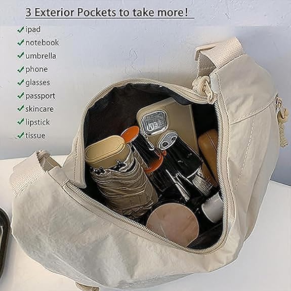 Naturally Crossbody Bag, Women's Fashion Plain Color Nylon Crossbody Hobo Bag, Multi-Pocket Waterproof Shoulder Bag2