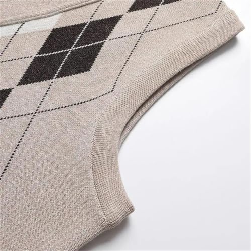 Men Middle-Aged Loose Vest Plaid Knitted Cardigan Vest V-Neck Sweater Waistcoat3