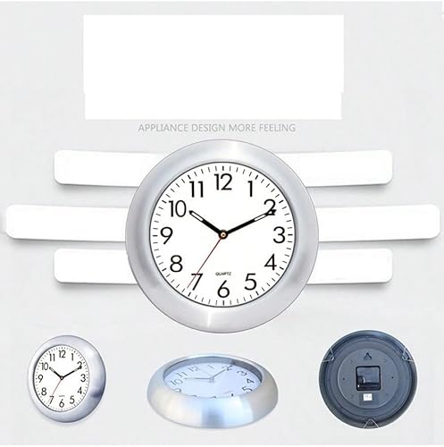 Miniatura 4 de Reloj de pared moderno, 10.0 in de diámetro, marco de aluminio cepillado, esfera blanca
