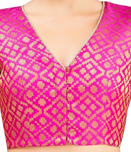 Image of Studio Shringaar Women's Readymade Brocade Elbow Length Sleeves Saree Blouse