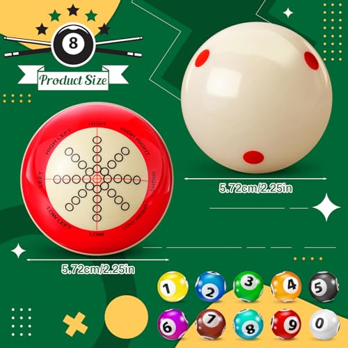 Gemscream 2 Pcs Billiards Cue Ball with Dots Practice Training Artifact Regulation Size 2-1/4" Training Pool Balls for Sports Billiard Table Accessories Games(Red,Normal) - Thumbnail 2