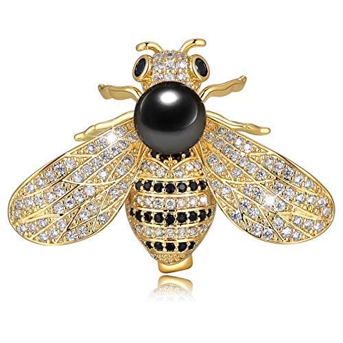STRIPES Black/Gold with Crystals Honey Bee Brooch for Men Lapel Pins Coat Pins Blazer Pins Brooches and Pins for Girls Dresses Brooches for Women Stylish
