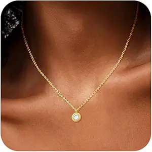 CHESKY Diamond Pendant Necklace for Women,Dainty Gold Necklace 14k Gold Plated Figaro Chain Choker Necklaces Cute Simple Cubic Zirconia Trendy Necklace Jewelry Gifts for Women