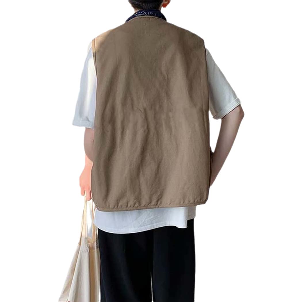 Chalecos multibolsillos para hombre, estilo punk sin mangas con cremallera, chalecos de carga retro, chaleco suelto para adolescentes