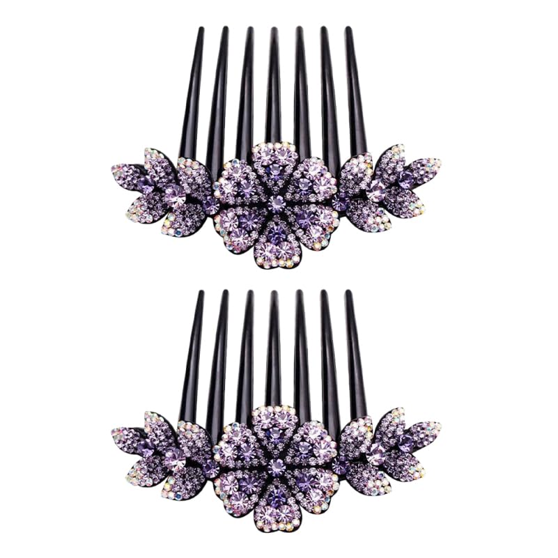 2Pcs Rhinestone Flower Hair Combs - Image 2