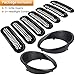 Front Grille Mesh Inserts & Headlight Cover for Jeep Wrangler JK JKU Sport Freedom Rubicon Sahara Unlimited 2007-2018 Exterior Accessories Clip-in Grille Guard Headlight Bezels Trim (Matte Black)