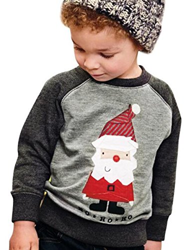 Kids Baby Boys Girls Christmas Santa Claus Print Sweatshirt Long Sleeve T-Shirt Size 3-4T (Gray)