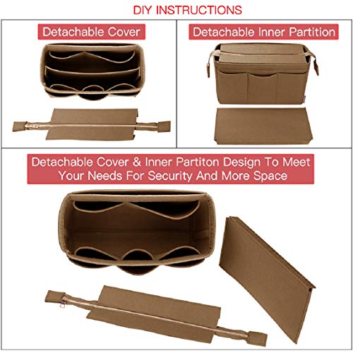 Purse Organizer Insert,Felt Bag Organizer with NEW Detachable Zipper cover, fits, St Lious, Tote and handbag shaper (X-Large, Lighting Coffee)
