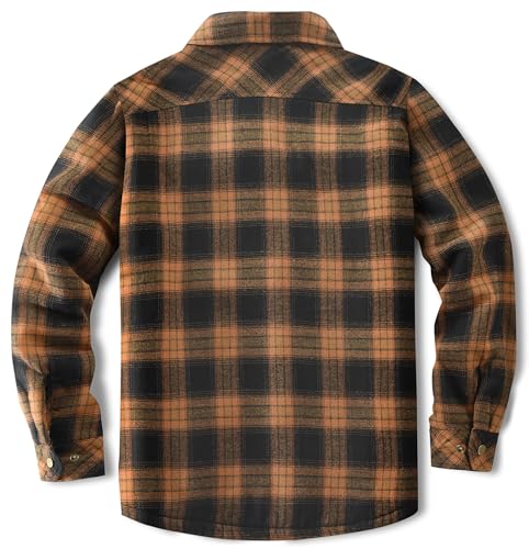 Image of Men's Sherpa Cotton Flannel Shirt Jacket Plaid Button Coat Pocket