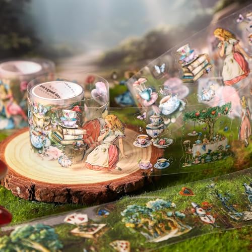 Image of 6 Rolls PET Tape Stickers for Journaling,Alice Fairy Washi Tape Stickers for Scrapbooking Supplies,Junk Journal,Phone Case,Photo Frame,Calendar,Cups(Spring)