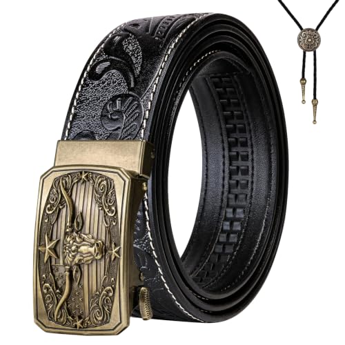 Image of Dubulle Mens Ratchet Belt Gold Click Buckle Adjustable Leather Belts
