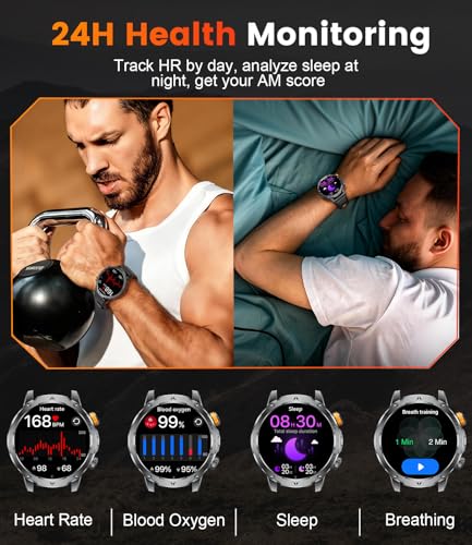 Image of Military Smart Watches for Men(3 Bands),1000mAh Battery /1.7 inch HD Large Screen Smartwatch, LED Flashlight /120+ Sports Modes /Sleep Monitor, IP68 Waterproof Fitness Tracker Watch for Android iOS,Black