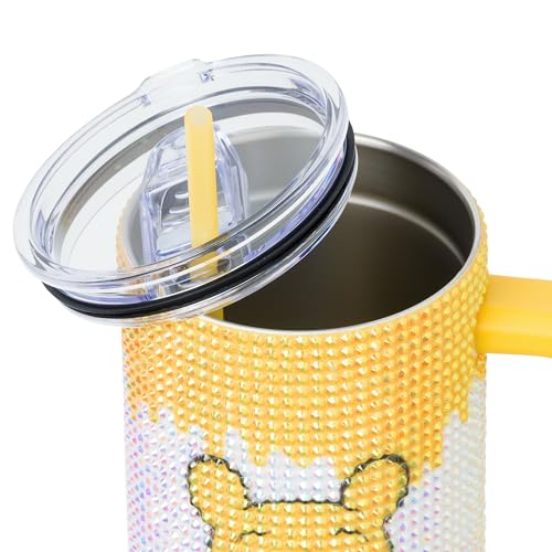 Image of Silver Buffalo Disney Winnie the Pooh Stainless Steel Tumbler, 40oz | Disney, Piglet, 1.2 Liters, Yellow, Double-Walled, Rhinestone, Handle, Straw, Straw Cap