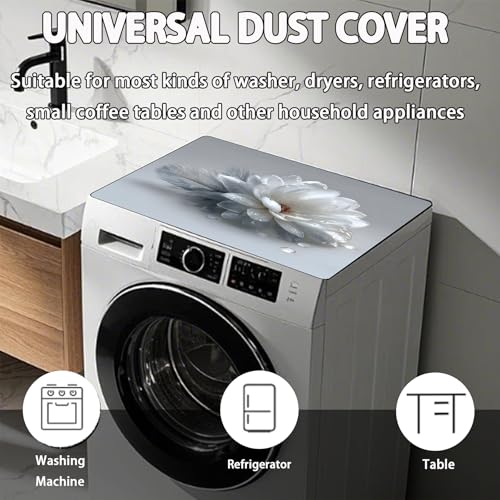 Image of Washer Dryer Top Cover Mat, Non-Slip Laundry Room Decor, Laundry Room Kitchen Appliance Decor Protector Universal 23.6 inchx19.7 inch (White Flower)